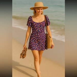 - Band of the Free -  NWT - viscose - flower print dress - smocked back